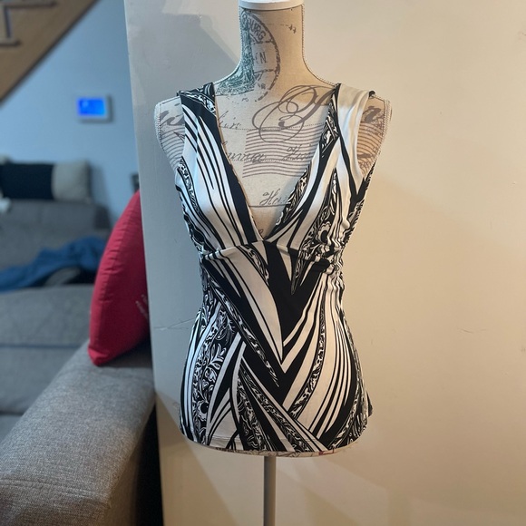 Just Cavalli Tops - Just Cavalli Black and White V-Neck Graphic Sleeveless Tank